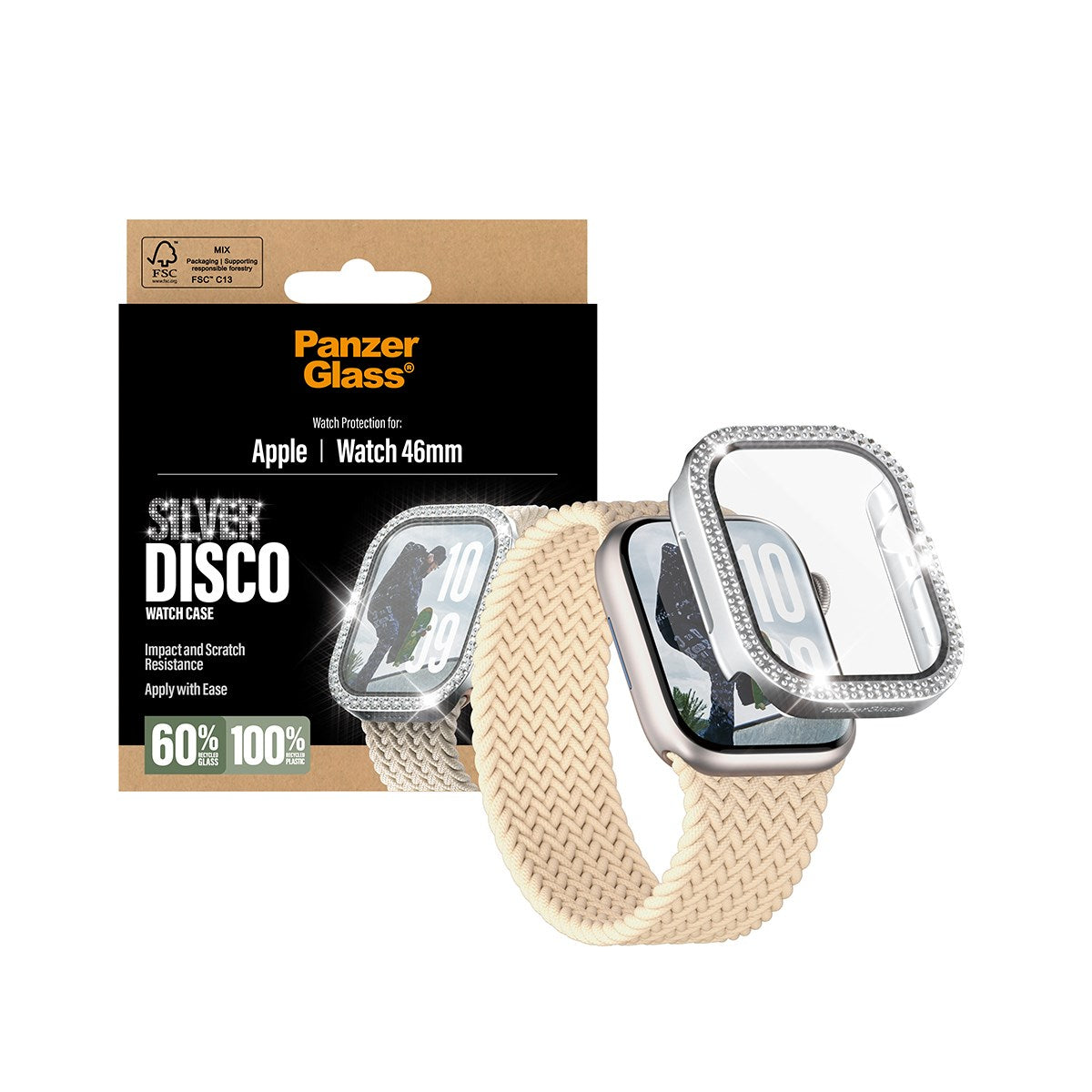 PanzerGlass® Displayschutz FullBody Disco Silber Apple Watch 2025 | 46mm