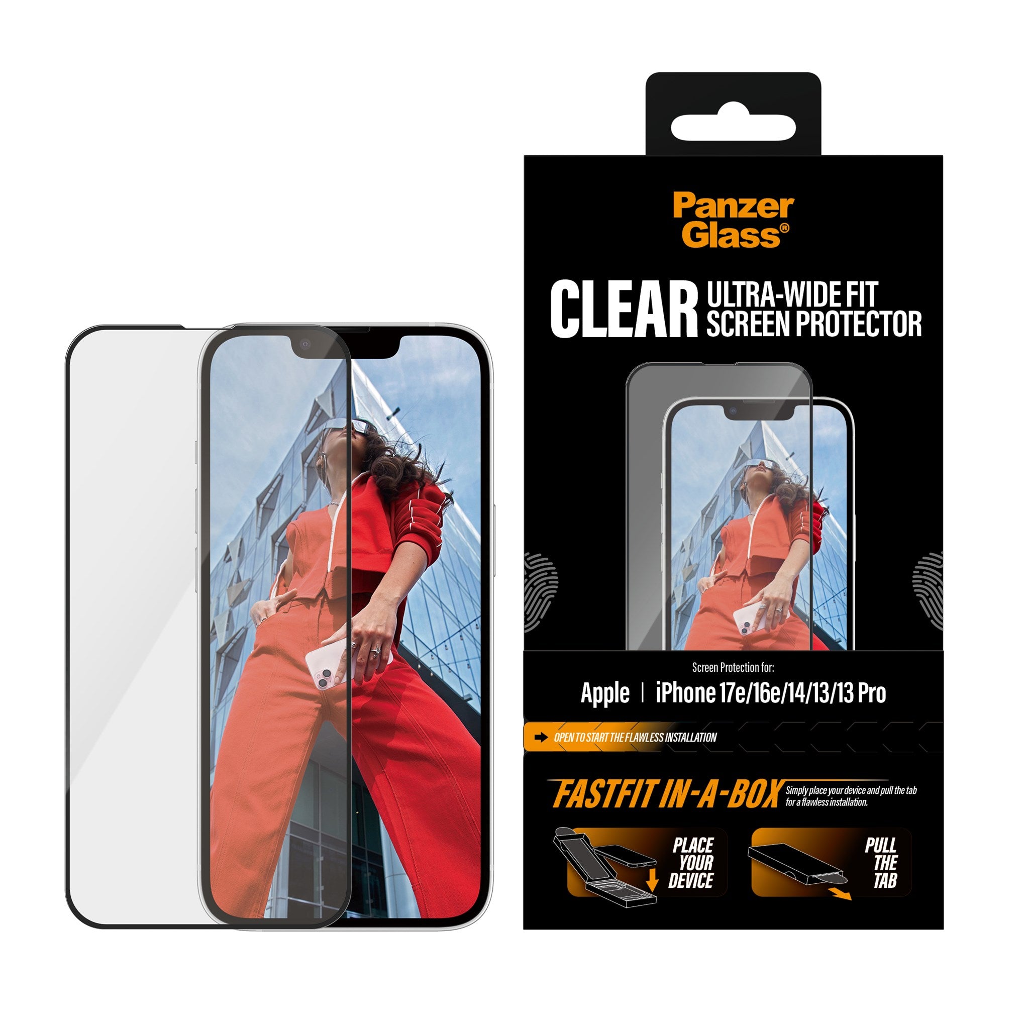 PanzerGlass® Displayschutz iPhone 17e | 16e | 14 | 13 | 13 Pro | Ultra-Wide Fit m. Fastfit in-a-box