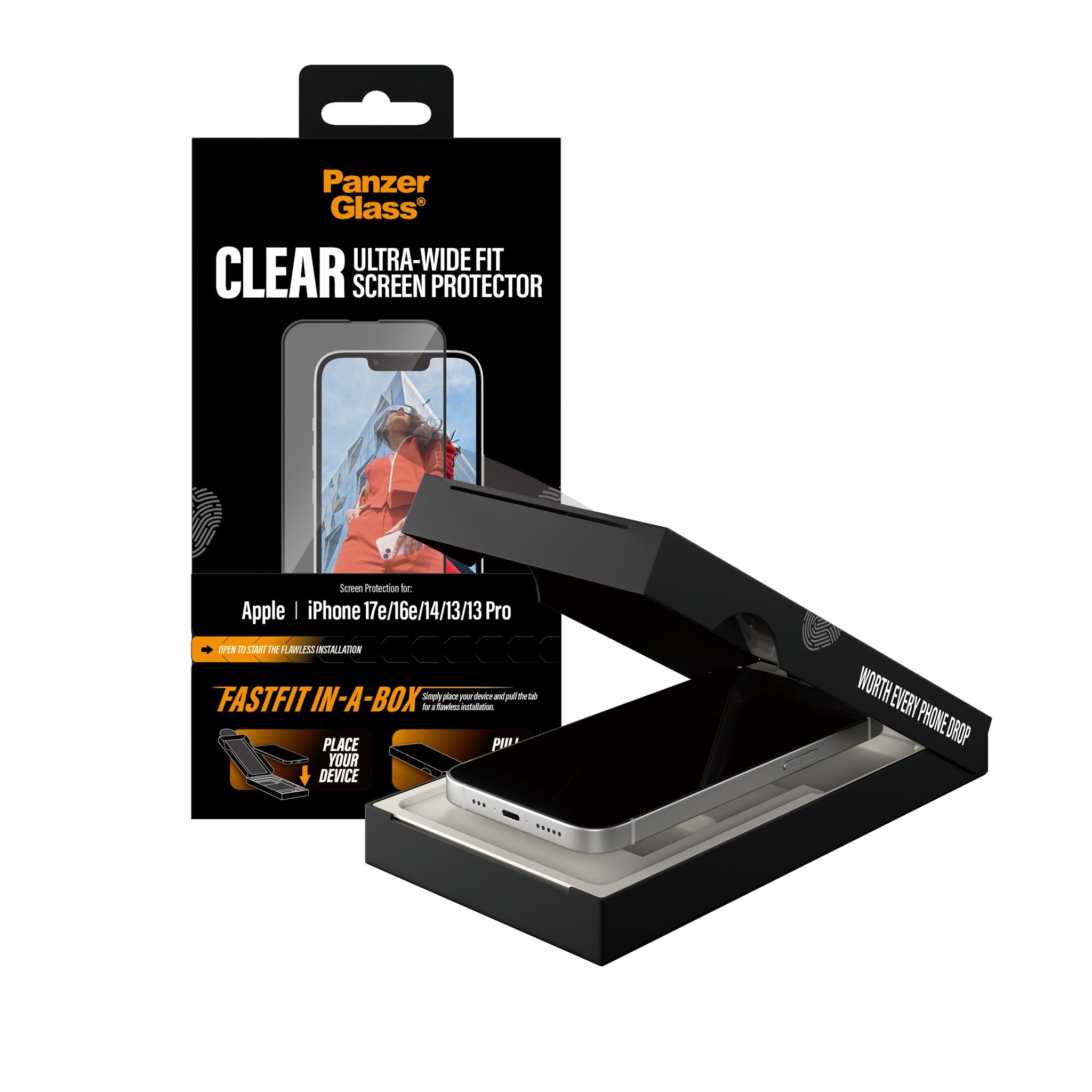 PanzerGlass® Displayschutz iPhone 17e | 16e | 14 | 13 | 13 Pro | Ultra-Wide Fit m. Fastfit in-a-box