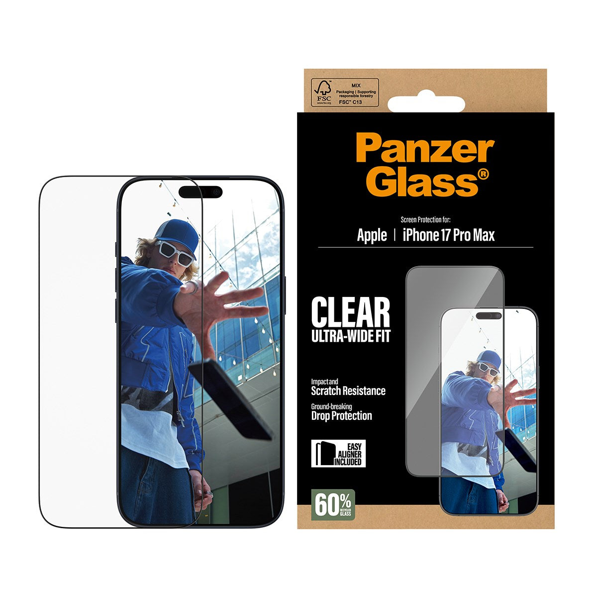 PanzerGlass® Displayschutz iPhone 17 Pro Max | Ultra-Wide Fit m. EasyAligner