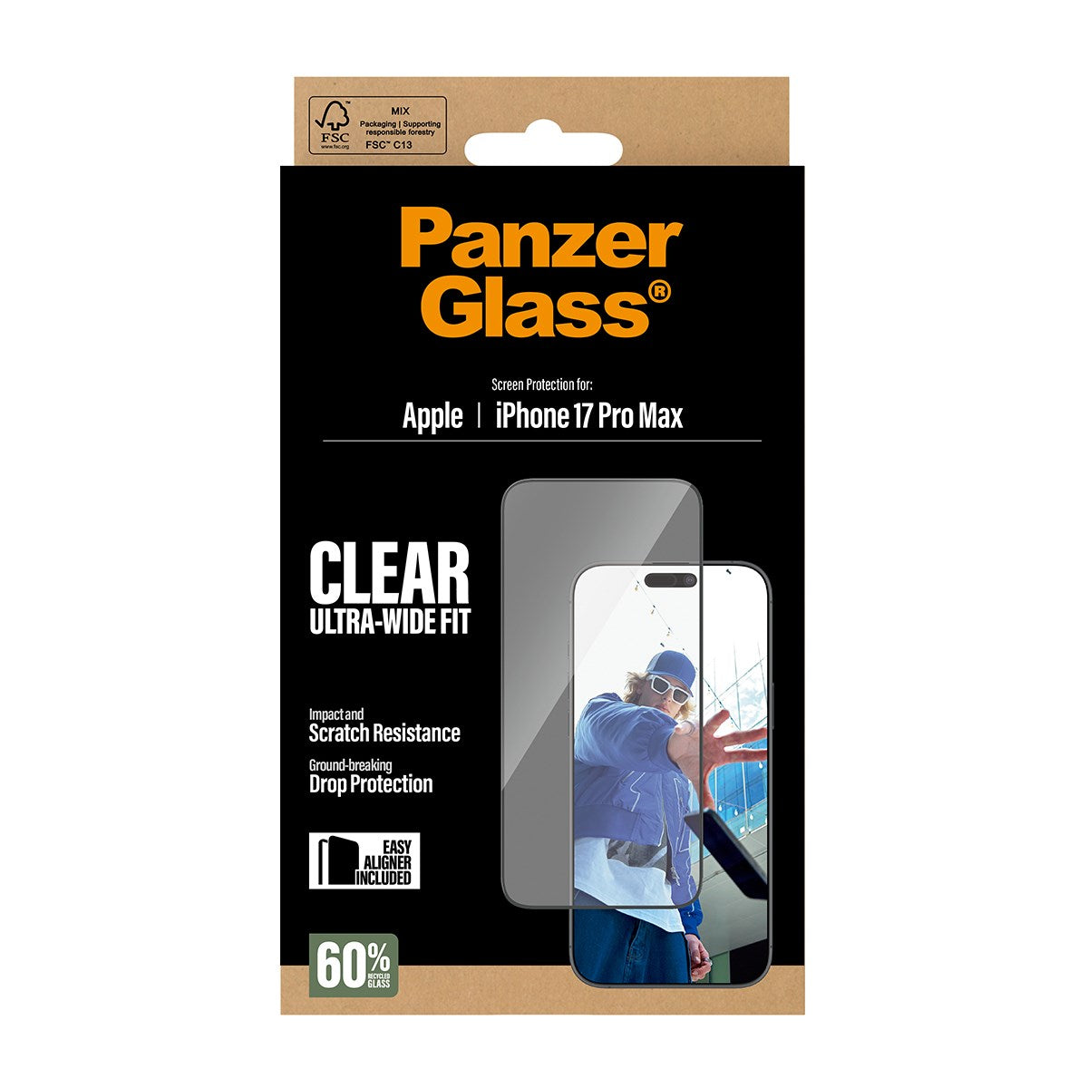 PanzerGlass® Displayschutz iPhone 17 Pro Max | Ultra-Wide Fit m. EasyAligner