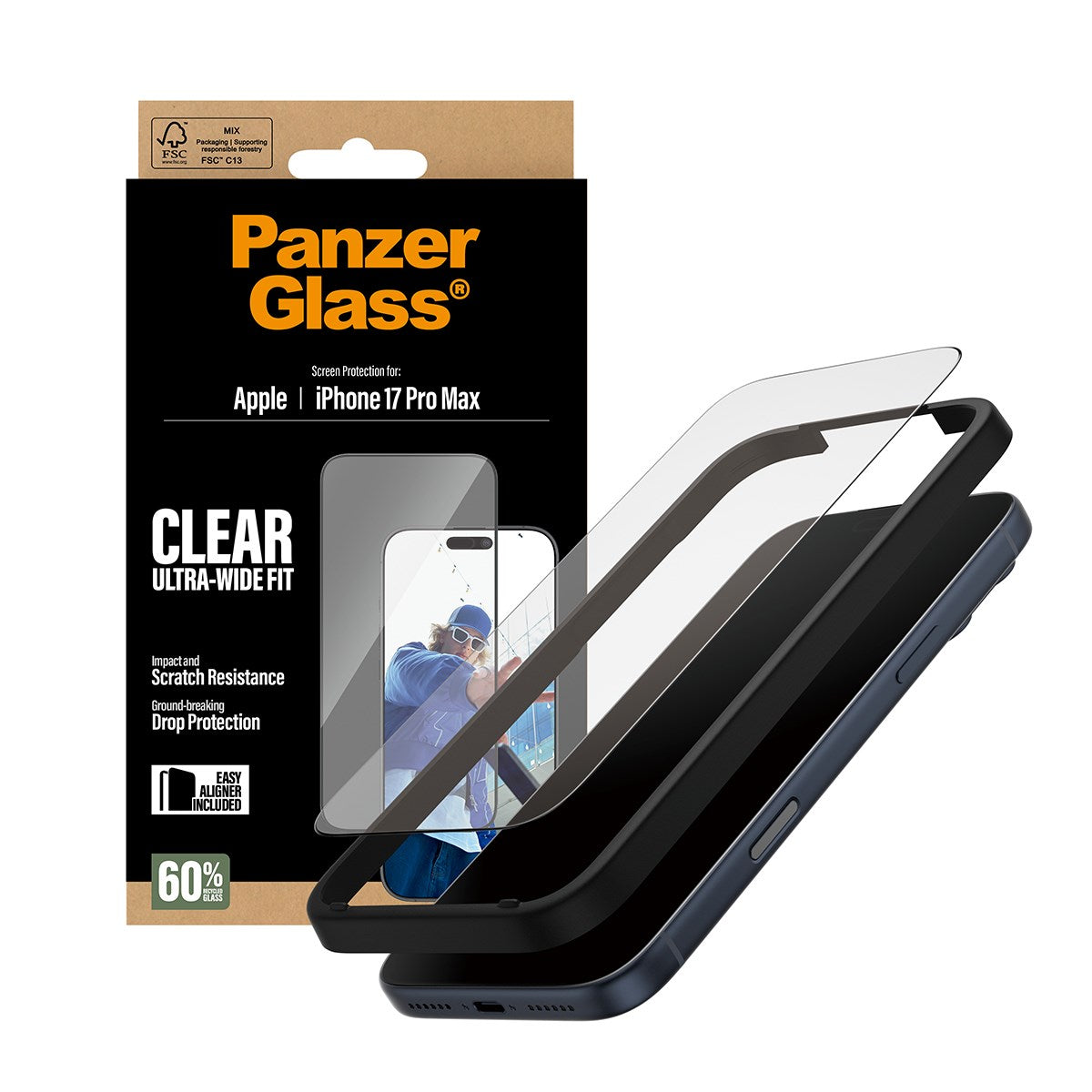 PanzerGlass® Displayschutz iPhone 17 Pro Max | Ultra-Wide Fit m. EasyAligner