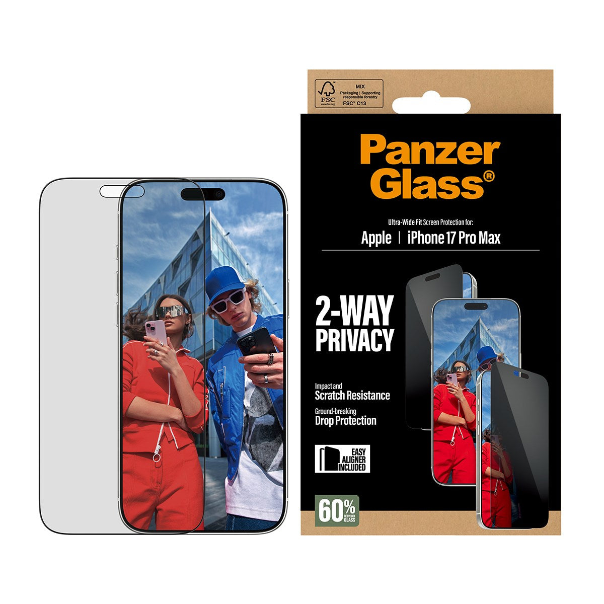 PanzerGlass® 2-Way Privacy Displayschutz iPhone 17 Pro Max | Ultra-Wide Fit m. EasyAligner
