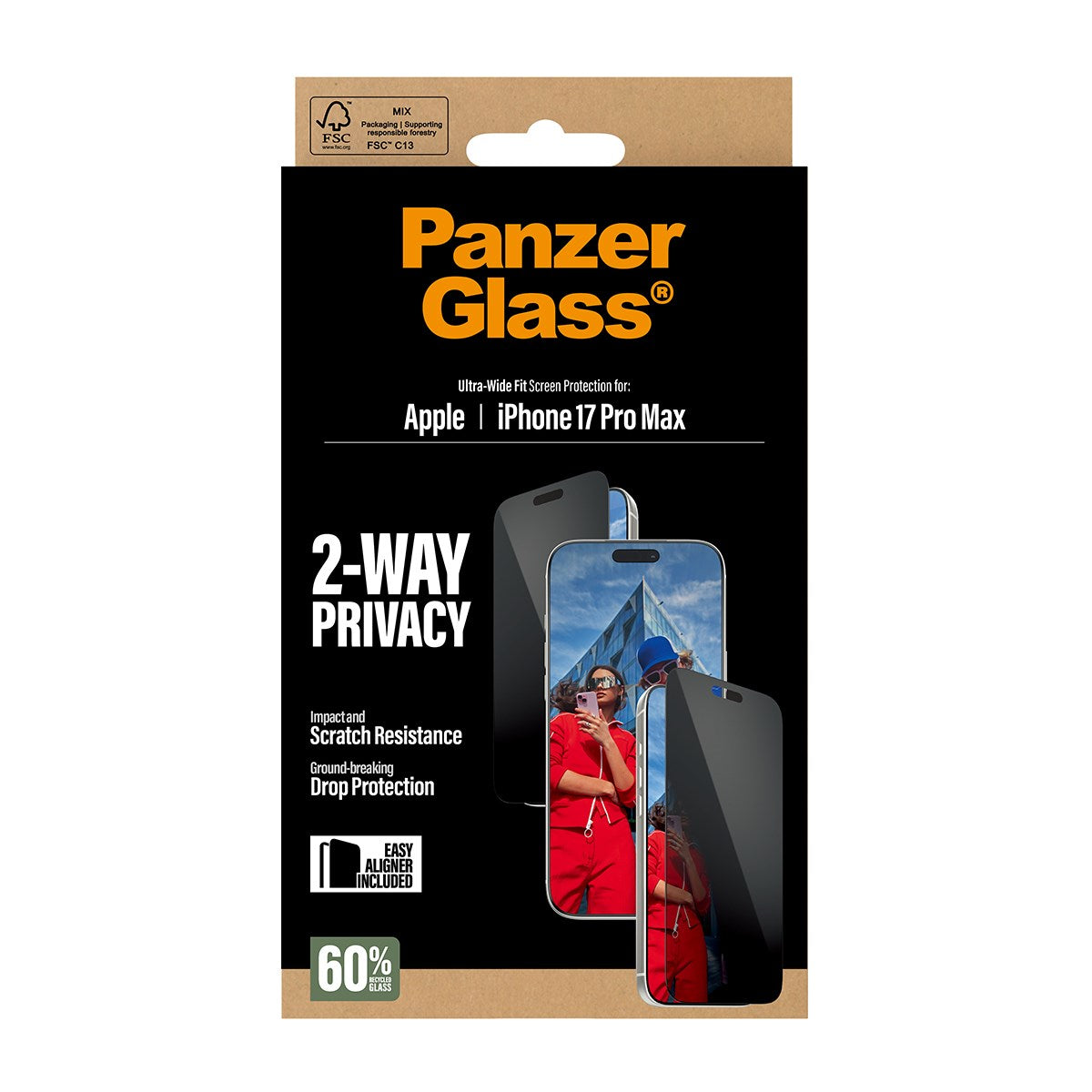 PanzerGlass® 2-Way Privacy Displayschutz iPhone 17 Pro Max | Ultra-Wide Fit m. EasyAligner