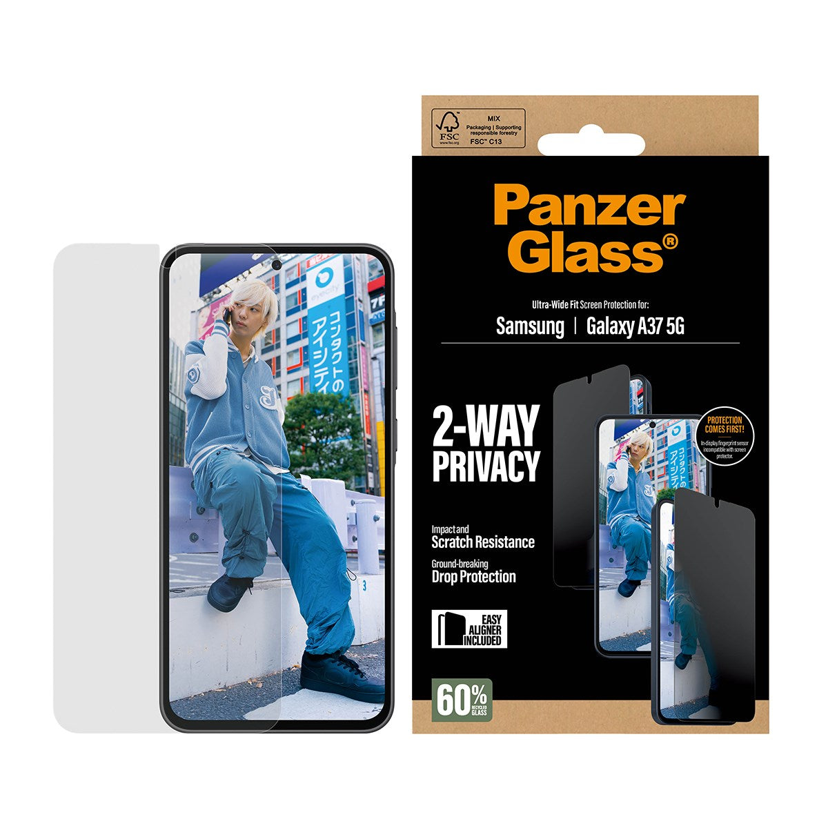 PanzerGlass® 2-Way Privacy Displayschutz Samsung Galaxy A37 5G | Ultra-Wide Fit m. EasyAligner