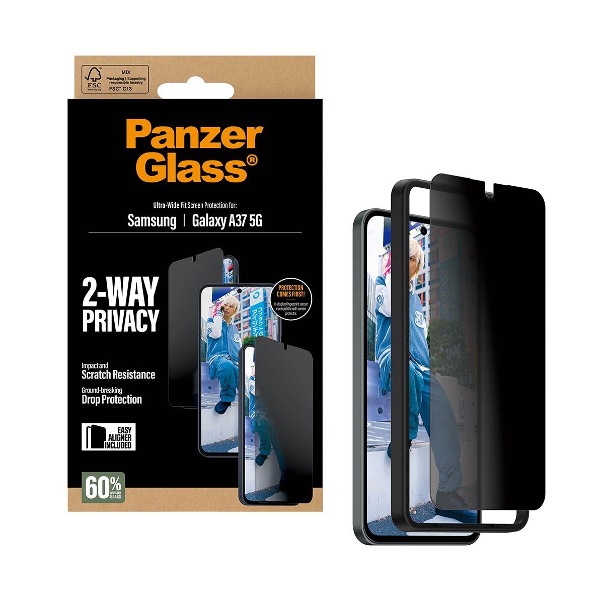 PanzerGlass® 2-Way Privacy Displayschutz Samsung Galaxy A37 5G | Ultra-Wide Fit m. EasyAligner