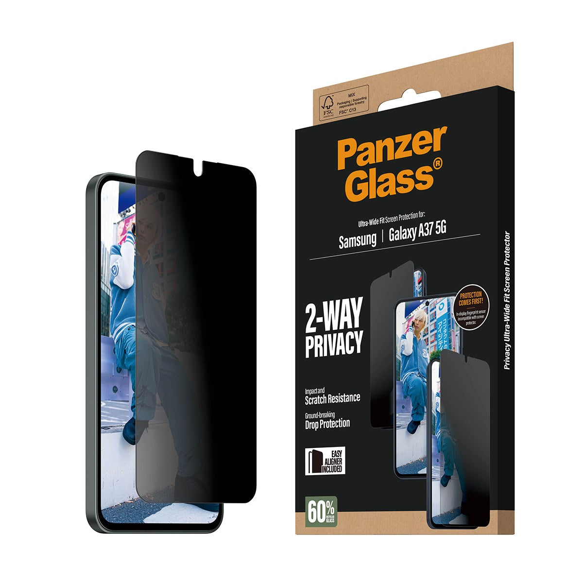 PanzerGlass® 2-Way Privacy Displayschutz Samsung Galaxy A37 5G | Ultra-Wide Fit m. EasyAligner