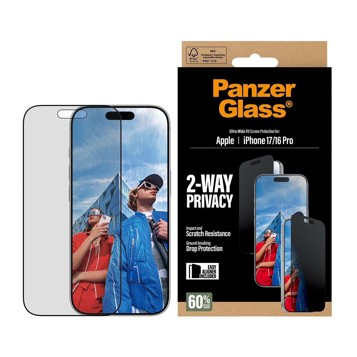 PanzerGlass® 2-Way Privacy Displayschutz iPhone 17 | iPhone 16 Pro | Ultra-Wide Fit m. EasyAligner