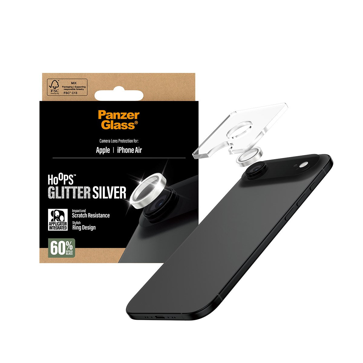 PanzerGlass® Hoops® Glitter Silber Kameraschutz iPhone Air