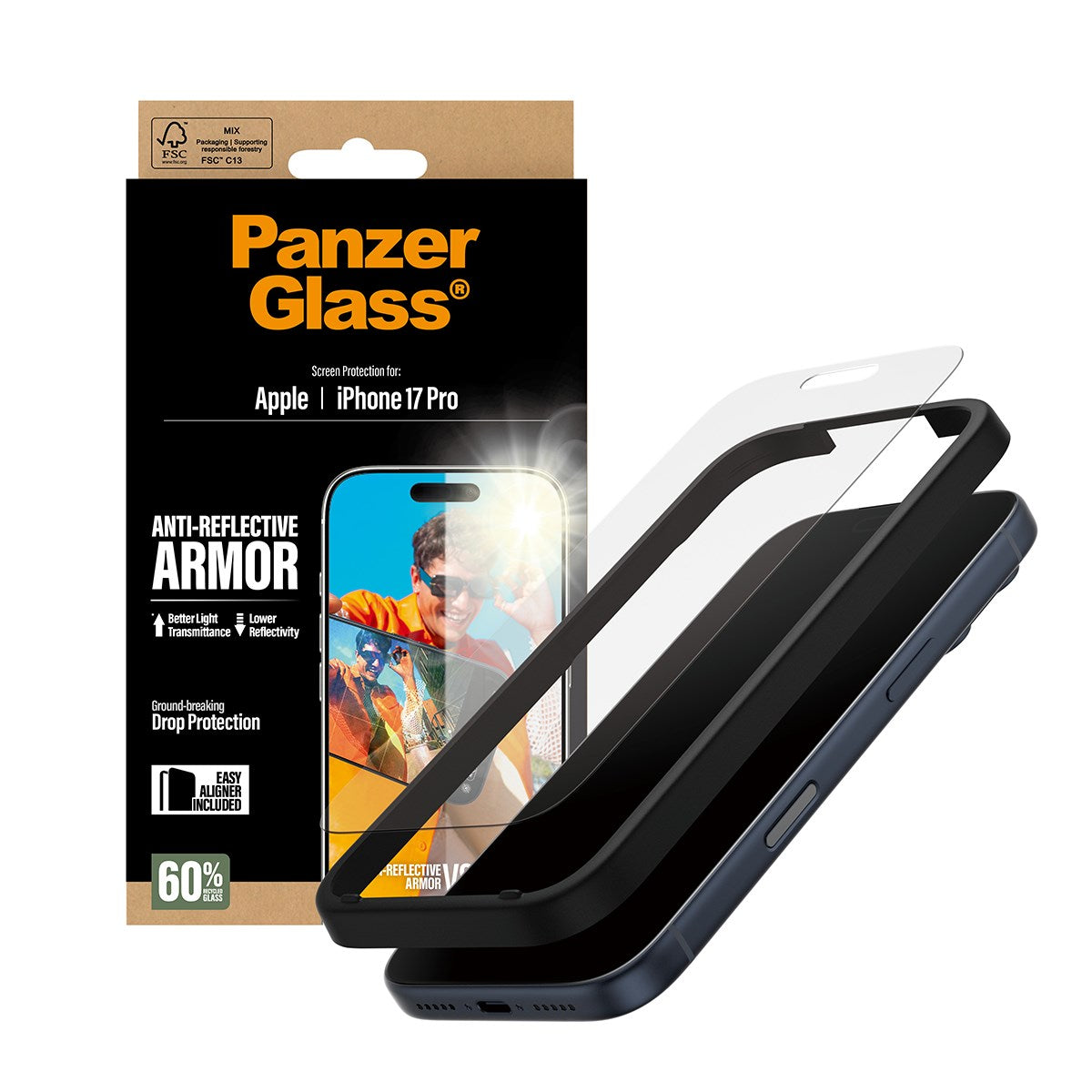 PanzerGlass® Anti-Reflective Armor Displayschutz iPhone 17 Pro m. EasyAligner
