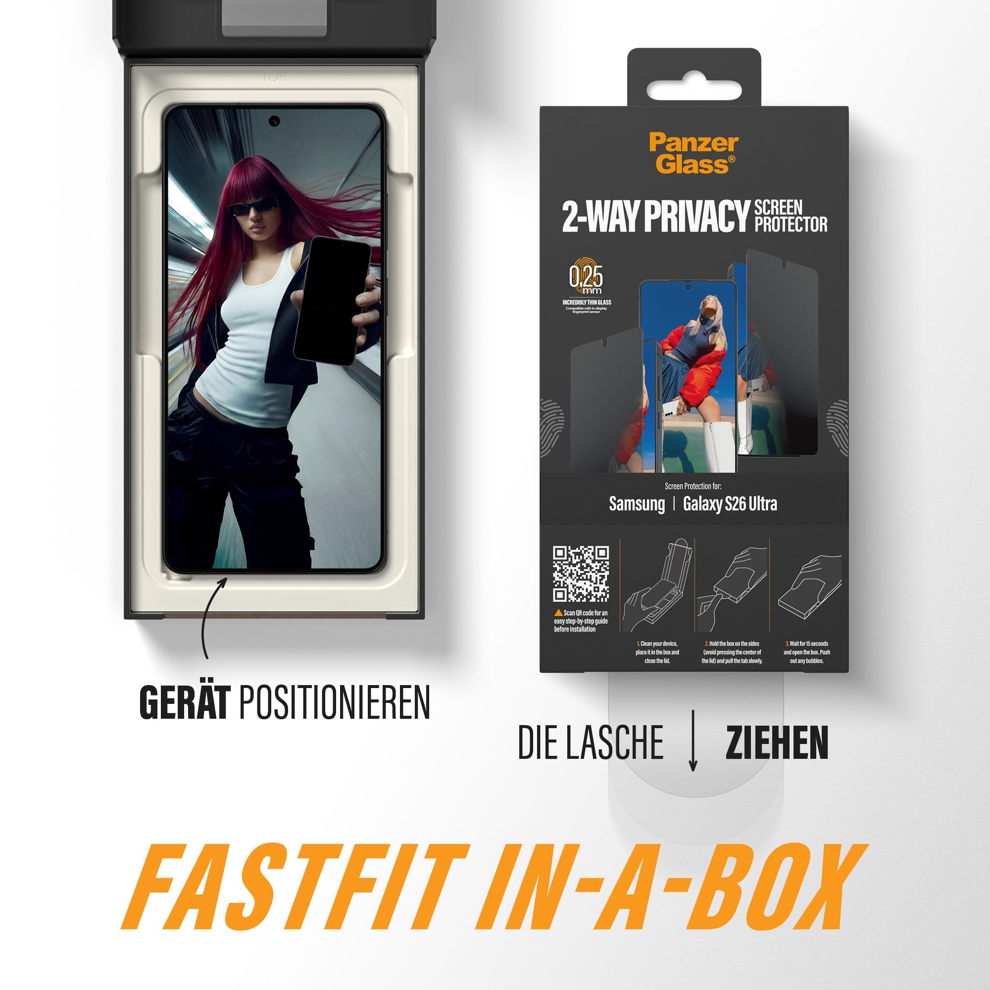 PanzerGlass® 2-Way Privacy Displayschutz Samsung Galaxy S26 Ultra | Ultra-Wide Fit m. FASTFIT IN-A-BOX