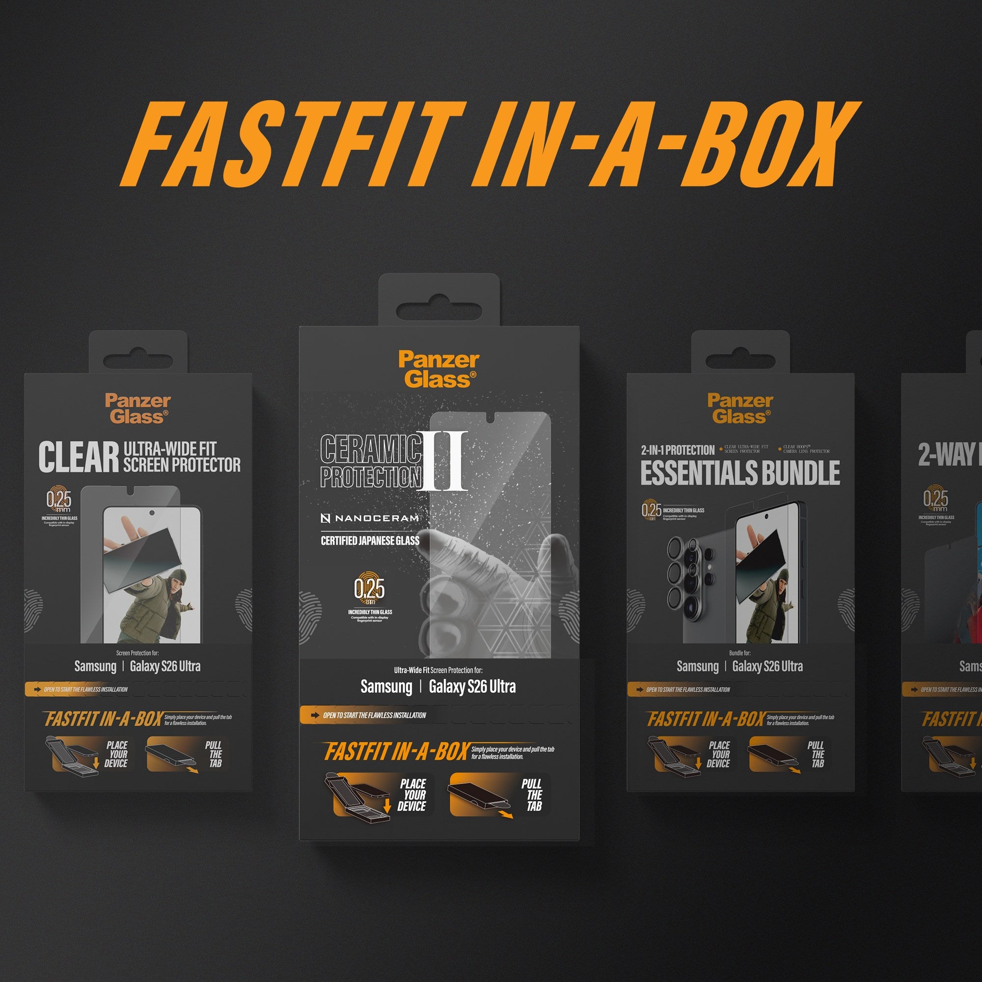 PanzerGlass® 2-Way Privacy Displayschutz Samsung Galaxy S26 Ultra | Ultra-Wide Fit m. FASTFIT IN-A-BOX