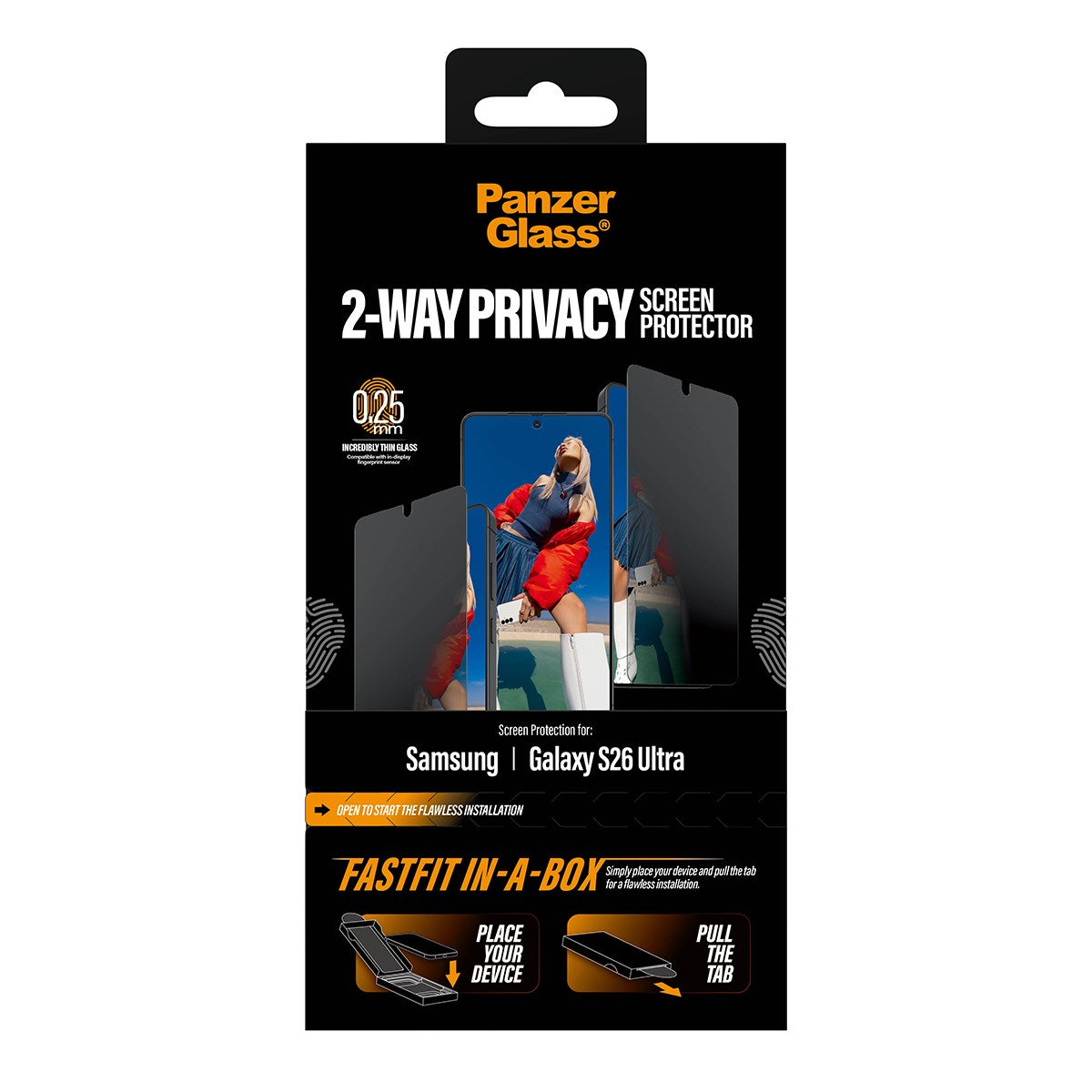 PanzerGlass® 2-Way Privacy Displayschutz Samsung Galaxy S26 Ultra | Ultra-Wide Fit m. FASTFIT IN-A-BOX