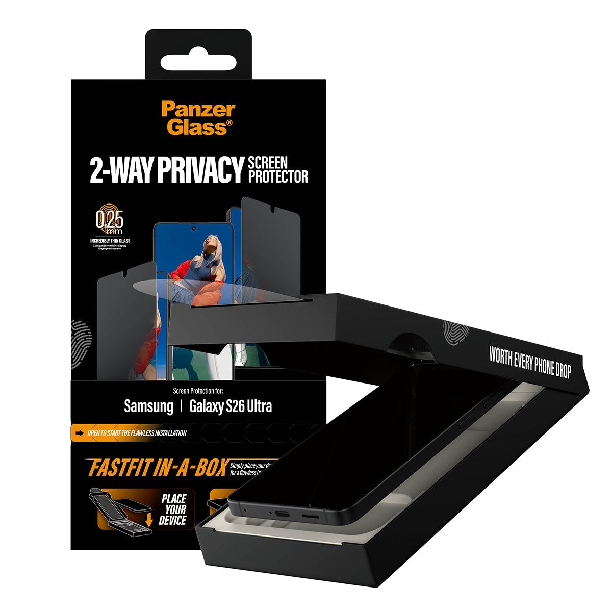 PanzerGlass® 2-Way Privacy Displayschutz Samsung Galaxy S26 Ultra | Ultra-Wide Fit m. FASTFIT IN-A-BOX