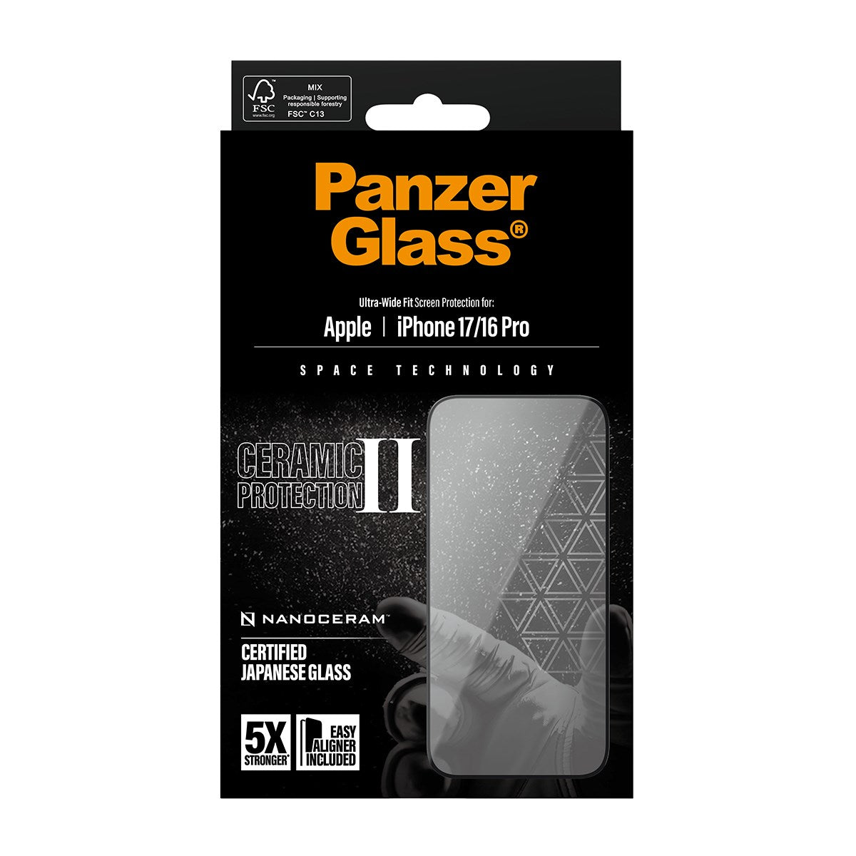 PanzerGlass® Ceramic II Displayschutz iPhone 17 | iPhone 16 Pro | Ultra-Wide Fit m. EasyAligner