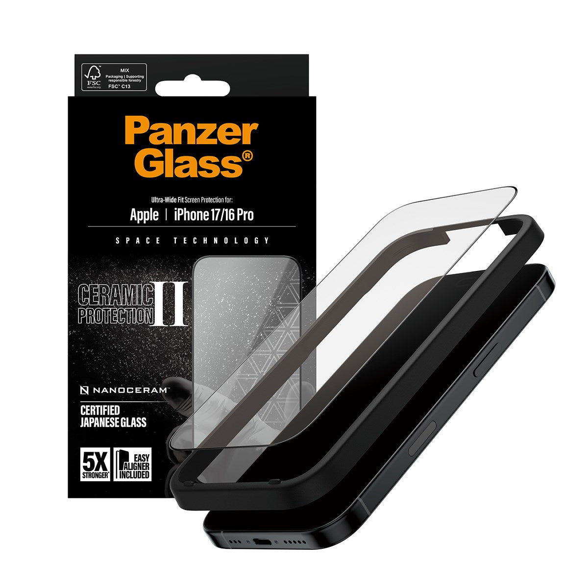 PanzerGlass® Ceramic II Displayschutz iPhone 17 | iPhone 16 Pro | Ultra-Wide Fit m. EasyAligner