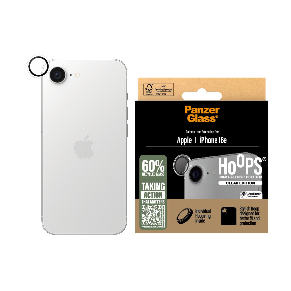 PanzerGlass® Hoops® Transparent Kameraschutz iPhone 16e