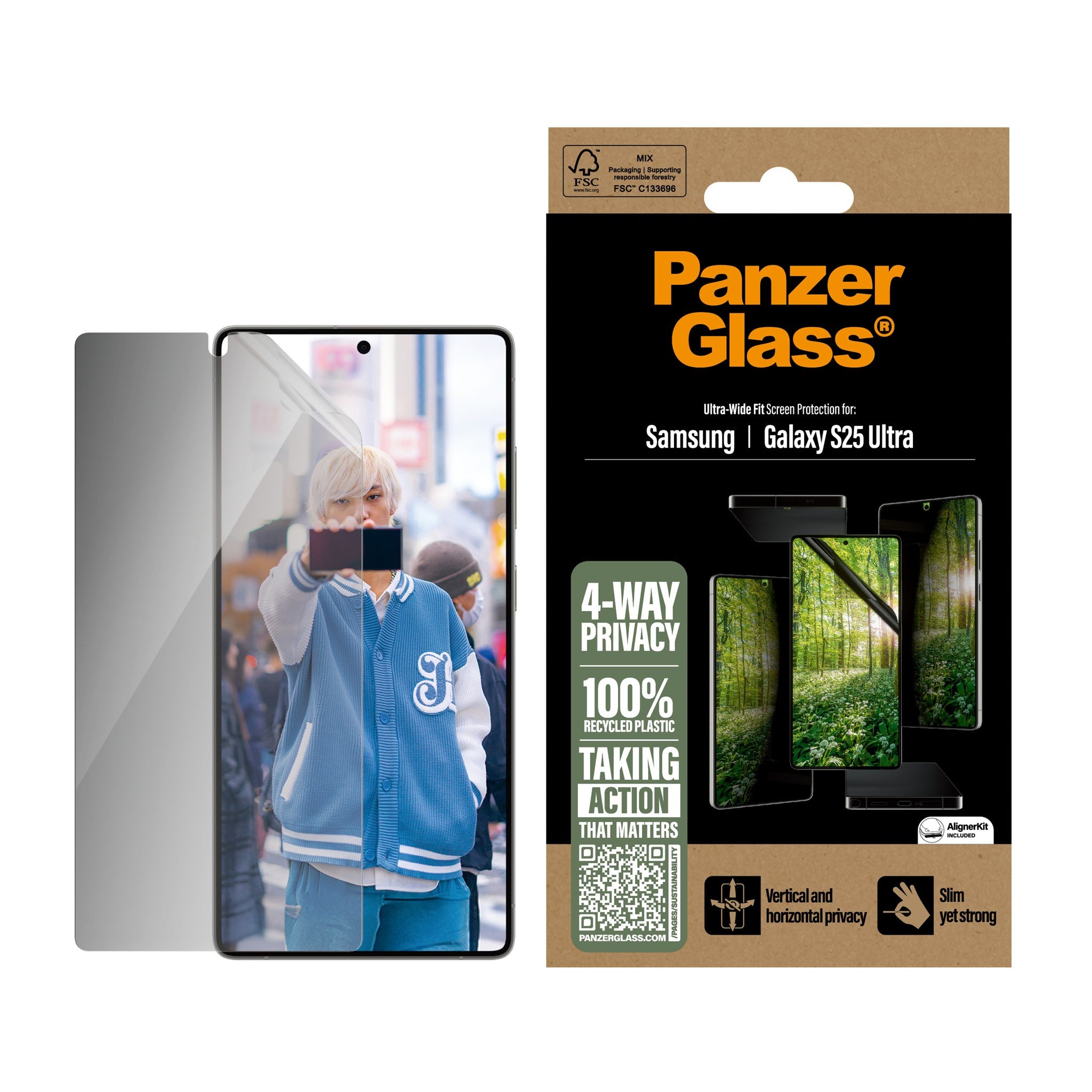 PanzerGlass® ECO MATRIX 4-way Privacy Displayschutz Samsung Galaxy S25 Ultra | Ultra-wide Fit
