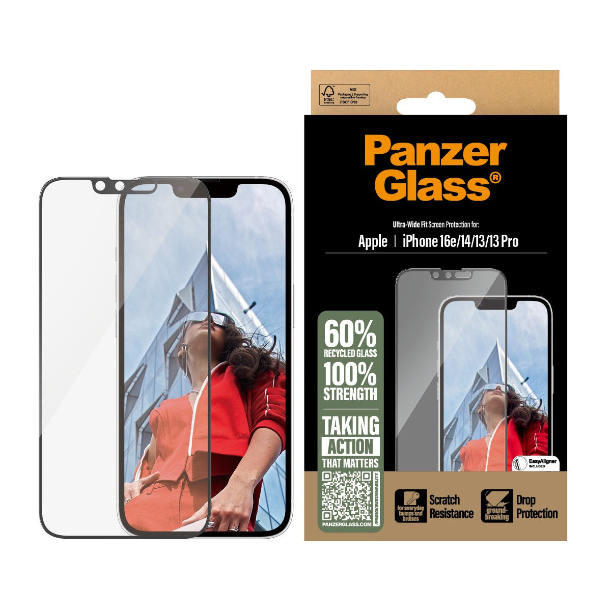 PanzerGlass® Displayschutz iPhone 16e | 14 | 13 | 13 Pro | Ultra-Wide Fit m. Aligner