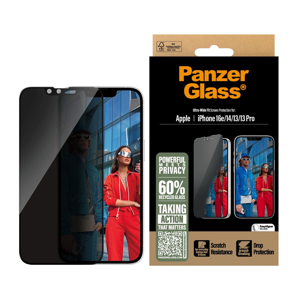 PanzerGlass® Privacy Displayschutz iPhone 16e | 14 | 13 | 13 Pro | Ultra-Wide Fit m. Aligner