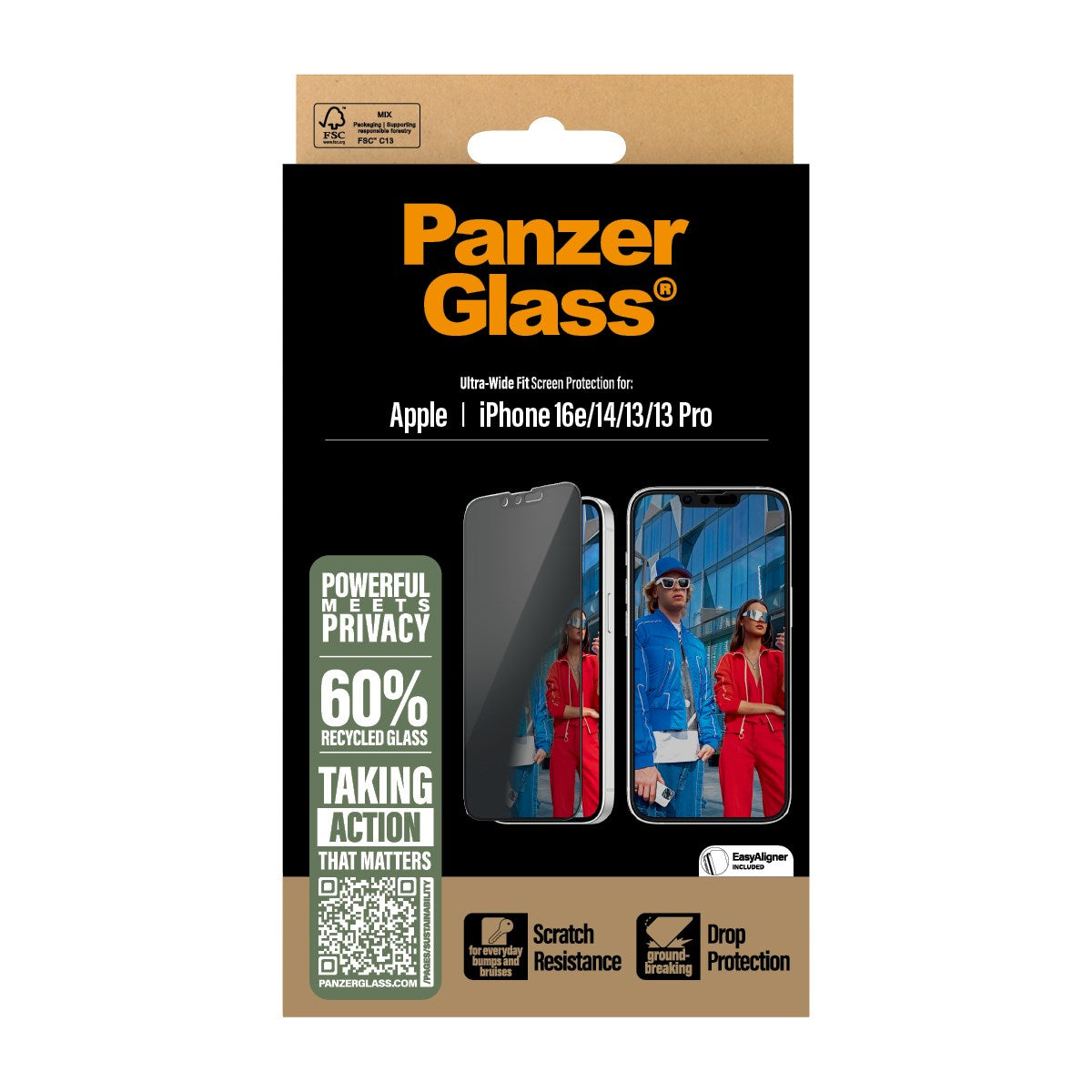 PanzerGlass® Privacy Displayschutz iPhone 16e | 14 | 13 | 13 Pro | Ultra-Wide Fit m. Aligner