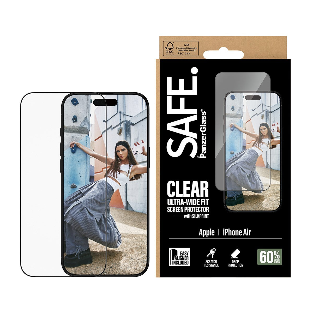 SAFE. by PanzerGlass® Displayschutz m. Schwarz Rahmen iPhone Air | Ultra-Wide Fit m. EasyAligner