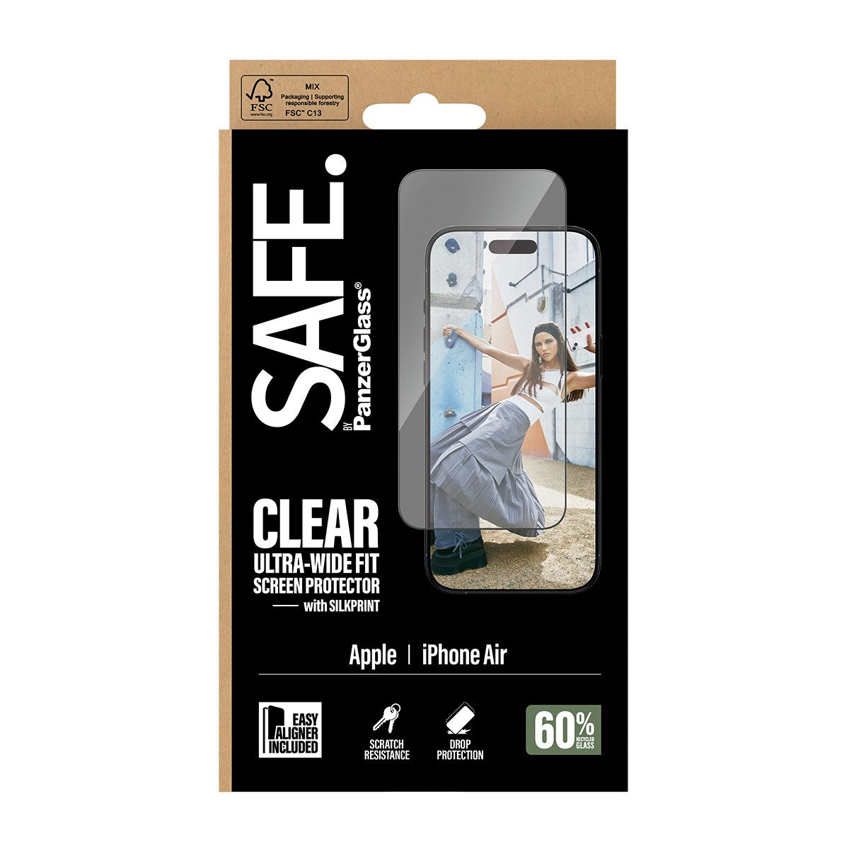 SAFE. by PanzerGlass® Displayschutz m. Schwarz Rahmen iPhone Air | Ultra-Wide Fit m. EasyAligner