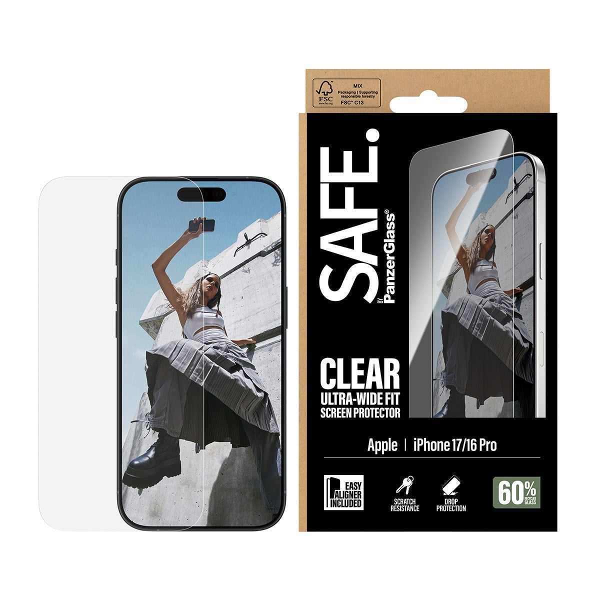 SAFE. by PanzerGlass® Displayschutz iPhone 17 | iPhone 16 Pro | Ultra-Wide Fit m. EasyAligner