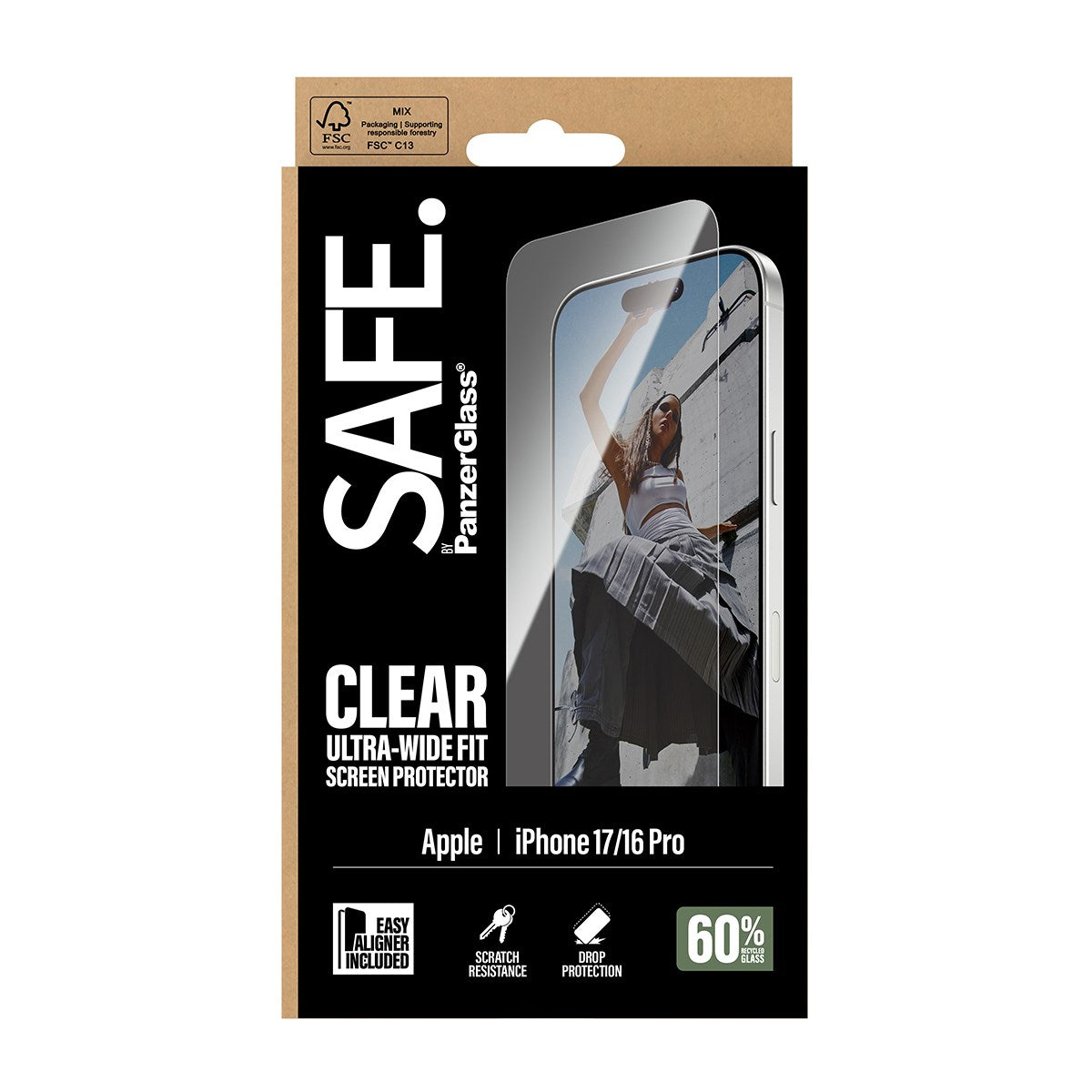 SAFE. by PanzerGlass® Displayschutz iPhone 17 | iPhone 16 Pro | Ultra-Wide Fit m. EasyAligner