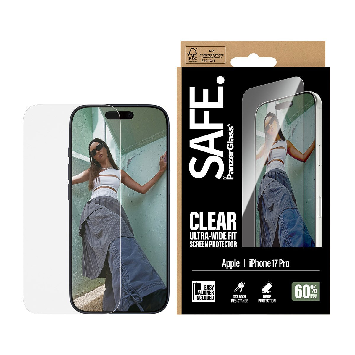 SAFE. by PanzerGlass® Displayschutz iPhone 17 Pro | Ultra-Wide Fit m. EasyAligner