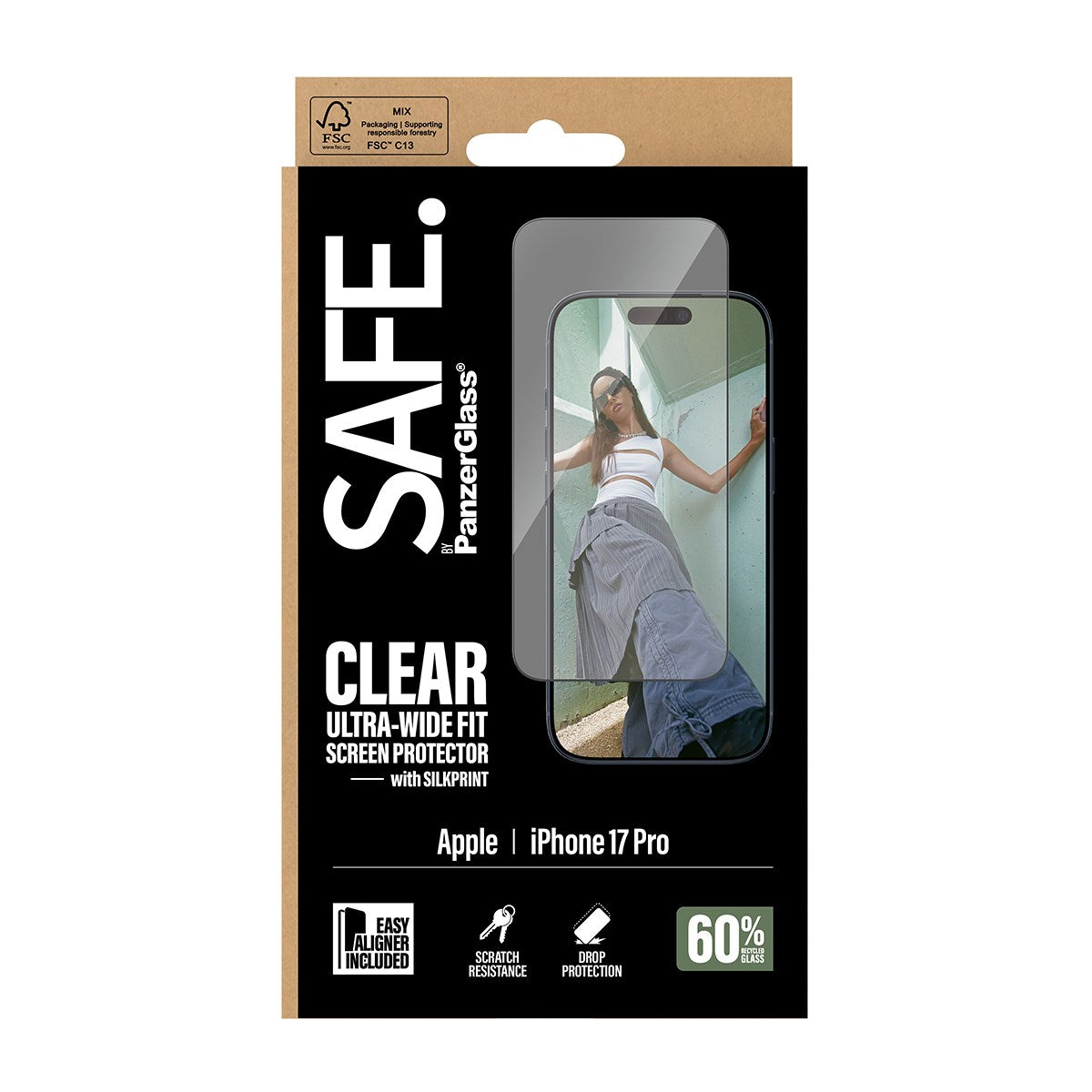 SAFE. by PanzerGlass® Displayschutz m. Schwarz Rahmen iPhone 17 Pro | Ultra-Wide Fit m. EasyAligner
