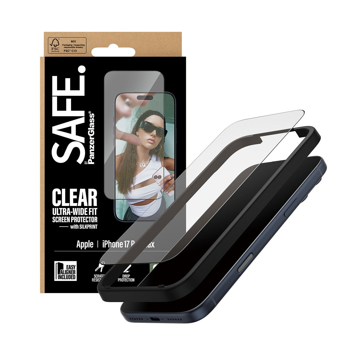 SAFE. by PanzerGlass® Displayschutz m. Schwarz Rahmen iPhone 17 Pro Max | Ultra-Wide Fit m. EasyAligner