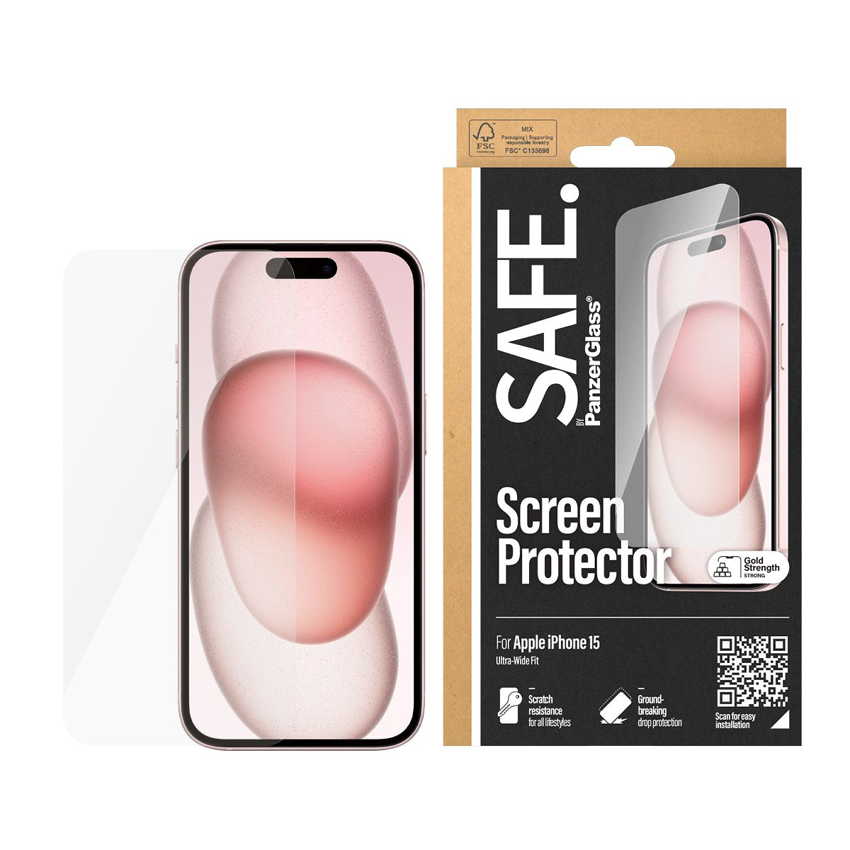 SAFE. by PanzerGlass® Displayschutz iPhone 15 | Ultra-Wide Fit