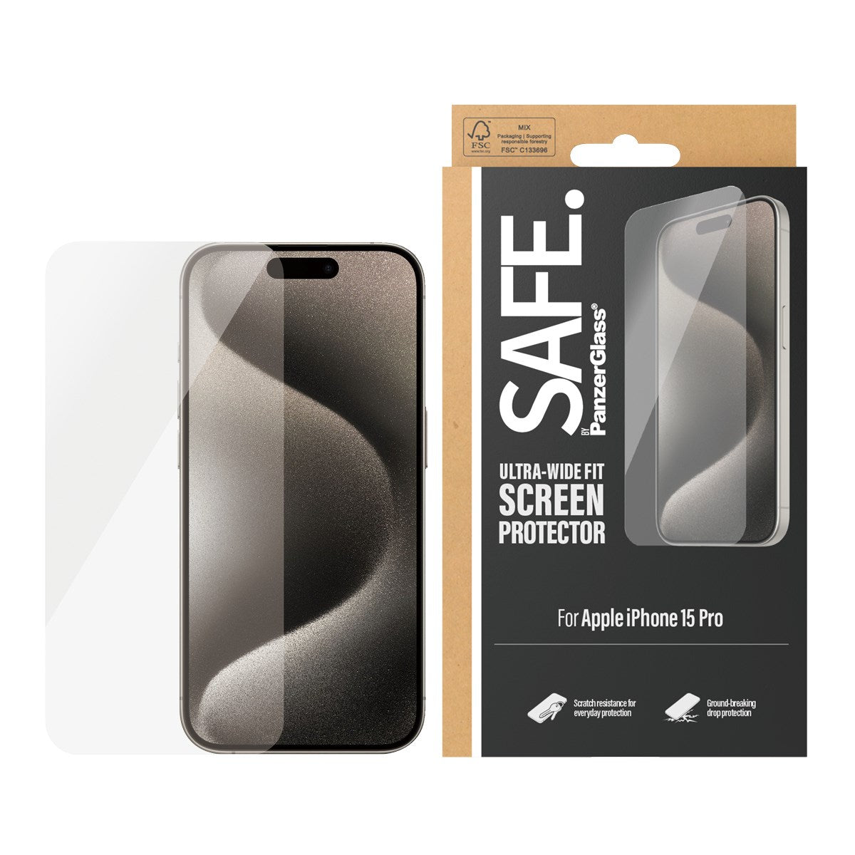 SAFE. by PanzerGlass® Displayschutz iPhone 15 Pro | Ultra-Wide Fit