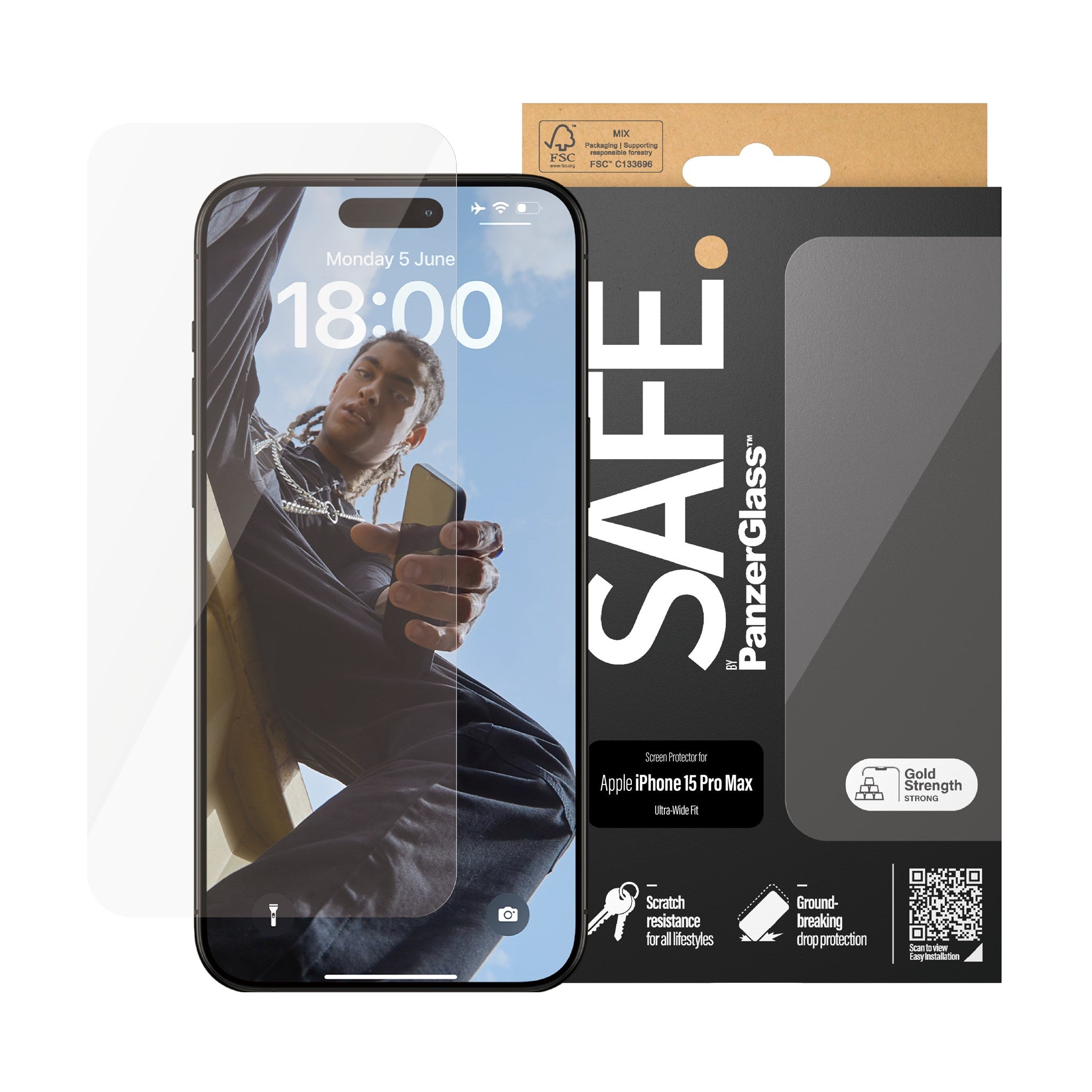 SAFE. by PanzerGlass® Displayschutz iPhone 15 Pro Max | Ultra-Wide Fit