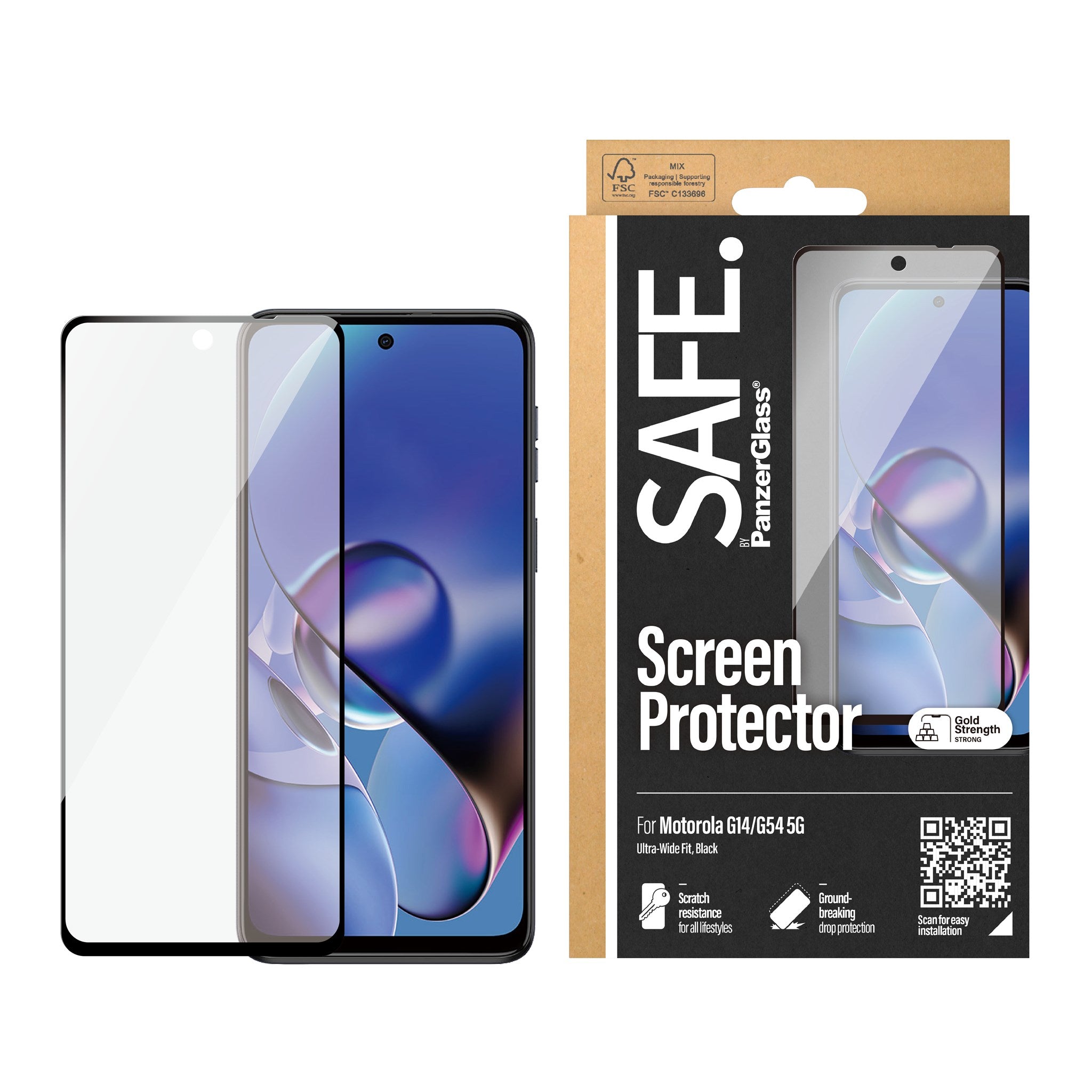 SAFE. by PanzerGlass® Displayschutz Motorola G14 4G | G54 5G | Ultra-Wide Fit
