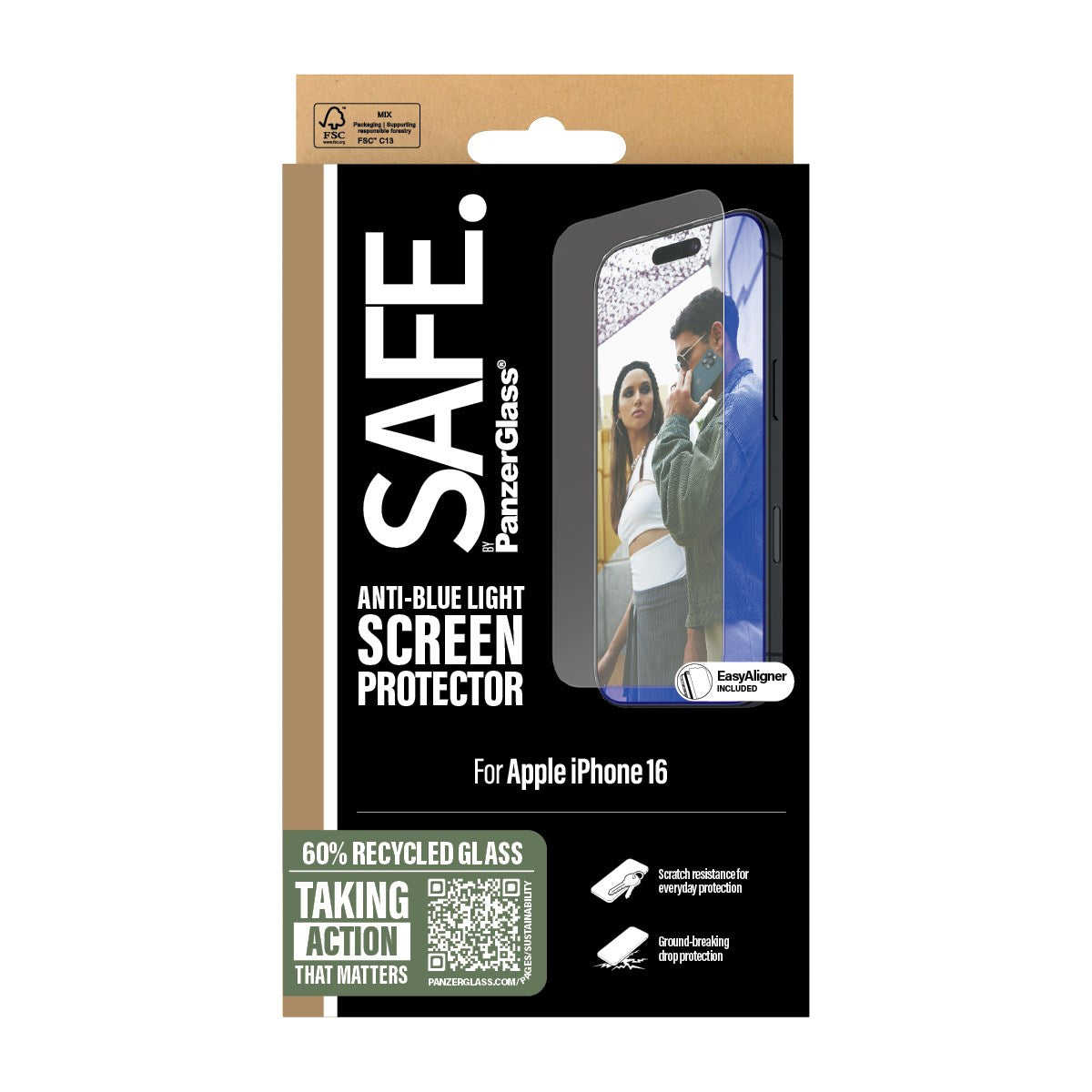 SAFE. by PanzerGlass® Anti-Blue Light Displayschutz iPhone 16 | 15 | Ultra-Wide Fit