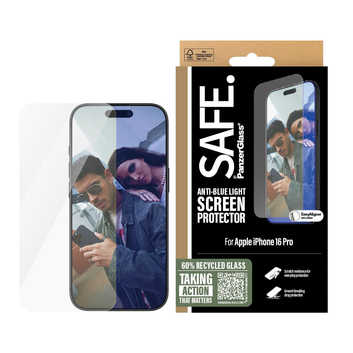 SAFE. by PanzerGlass® Anti-Blue Light Displayschutz iPhone 16 Pro | Ultra-Wide Fit