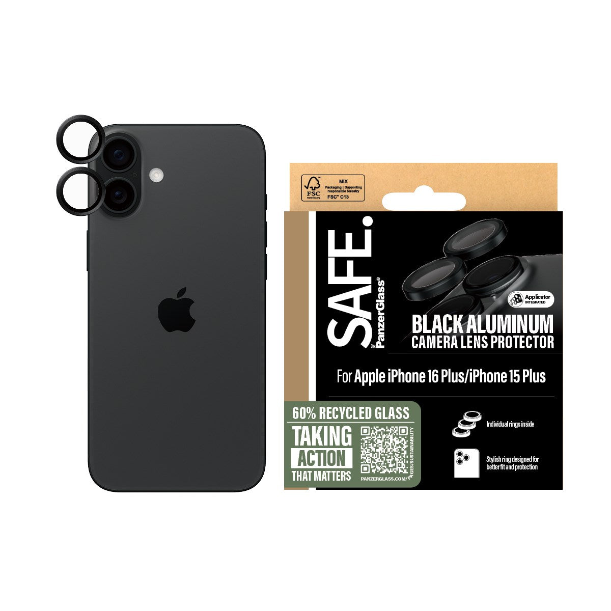 SAFE. by PanzerGlass® Kameraschutz Schwarz iPhone 16 | 16 Plus