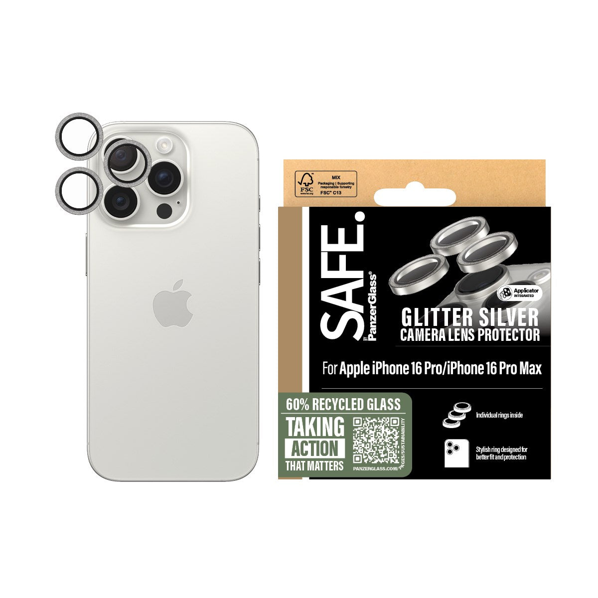 SAFE. by PanzerGlass® Kameraschutz Glitter Silber iPhone 16 Pro | 16 Pro Max