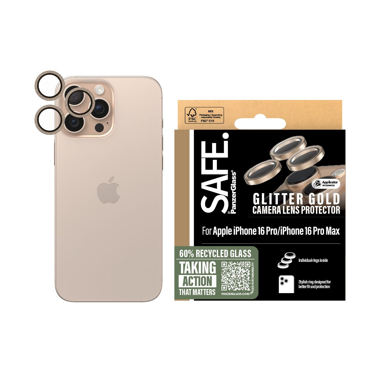 SAFE. by PanzerGlass® Kameraschutz Glitter Gold iPhone 16 Pro | 16 Pro Max