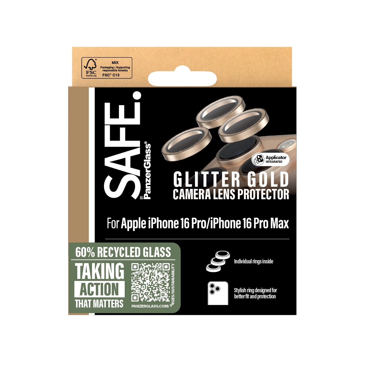 SAFE. by PanzerGlass® Kameraschutz Glitter Gold iPhone 16 Pro | 16 Pro Max