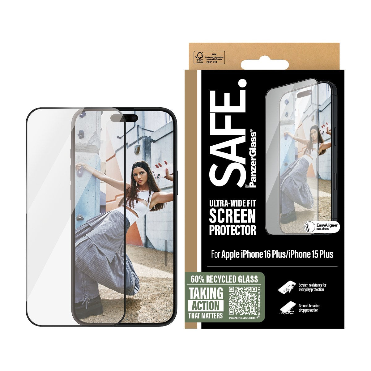SAFE. by PanzerGlass® Displayschutz m. Schwarz Rahmen iPhone 16 Plus | 15 Plus | Ultra-Wide Fit