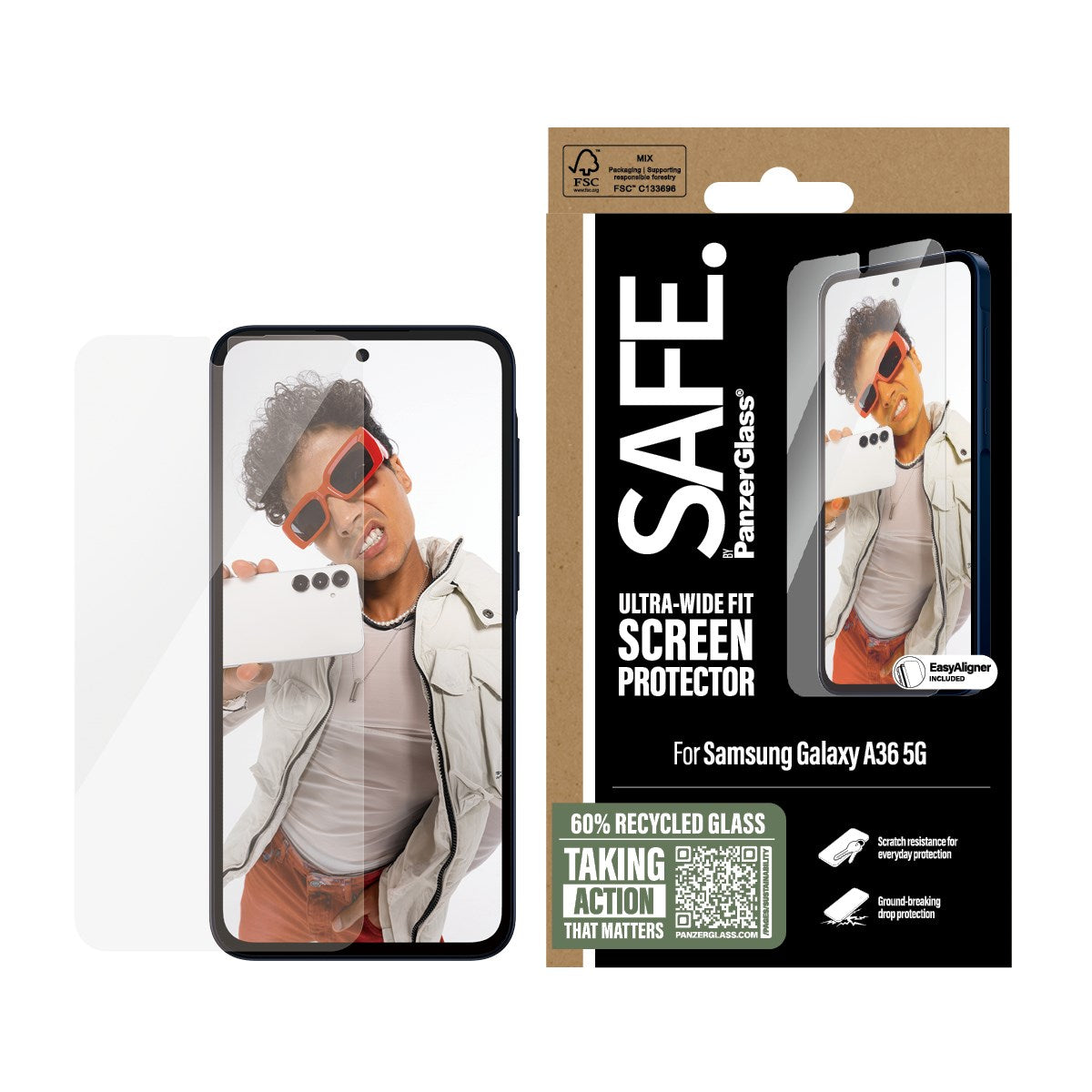 SAFE. by PanzerGlass® Displayschutz Samsung Galaxy A36 5G | Ultra-Wide Fit w. Aligner