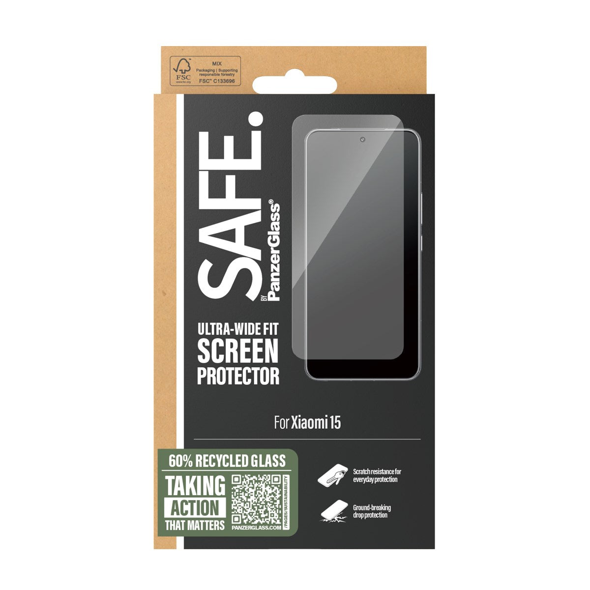 SAFE. by PanzerGlass® Displayschutz m. Schwarz Rahmen Xiaomi 15 | Ultra-Wide Fit