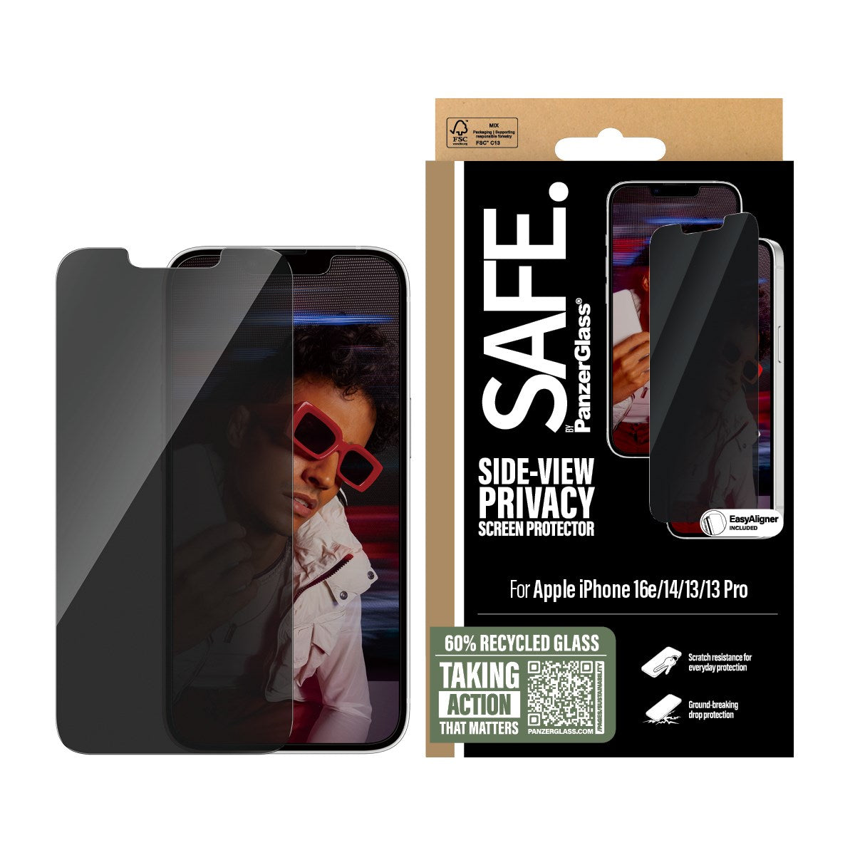 SAFE. by PanzerGlass® Privacy Displayschutz iPhone 16e | 14 | 13 | 13 Pro | Ultra-Wide Fit m. Aligner