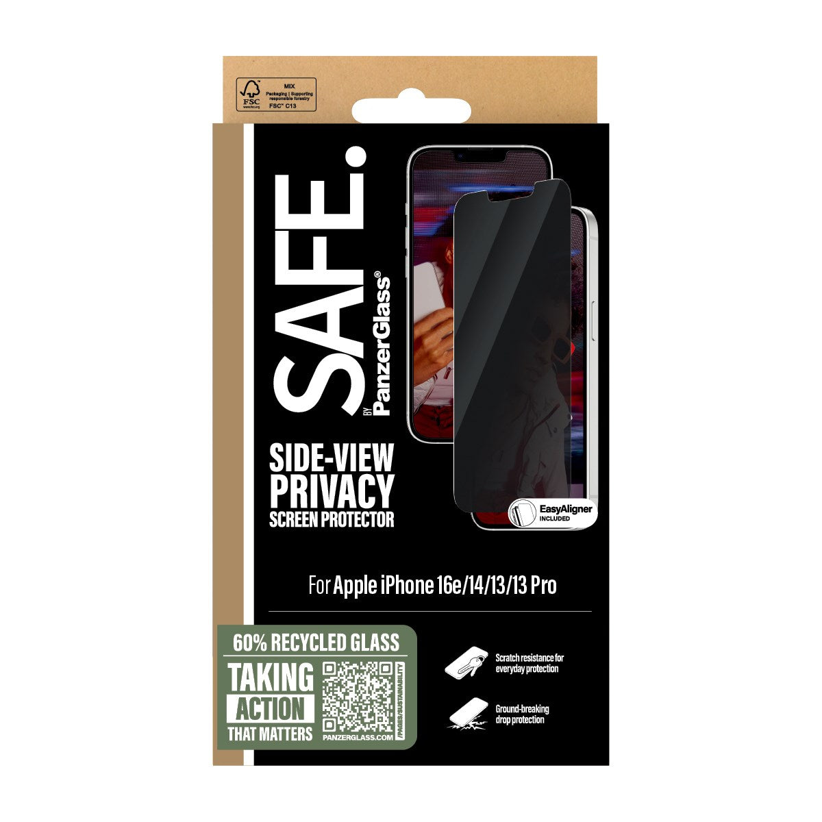 SAFE. by PanzerGlass® Privacy Displayschutz iPhone 16e | 14 | 13 | 13 Pro | Ultra-Wide Fit m. Aligner